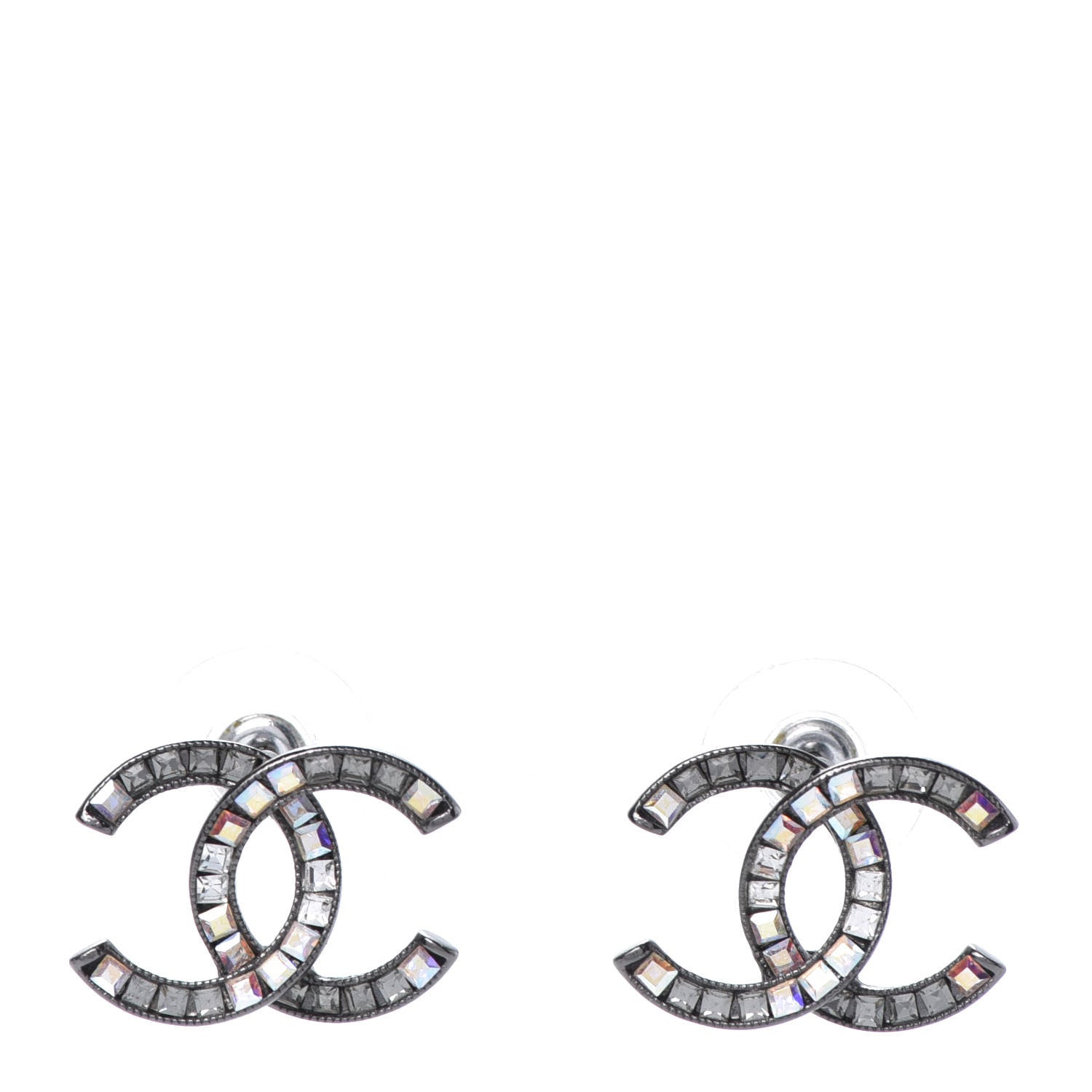 Chanel Baguette Crystal CC Earrings Silver 1 of 5