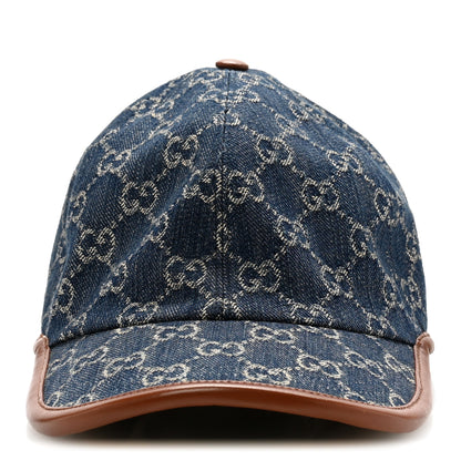 Gucci Washed Jacquard Denim Nappa GG Monogram Oscar Baseball Hat XL Denim Cuir 3 of 9