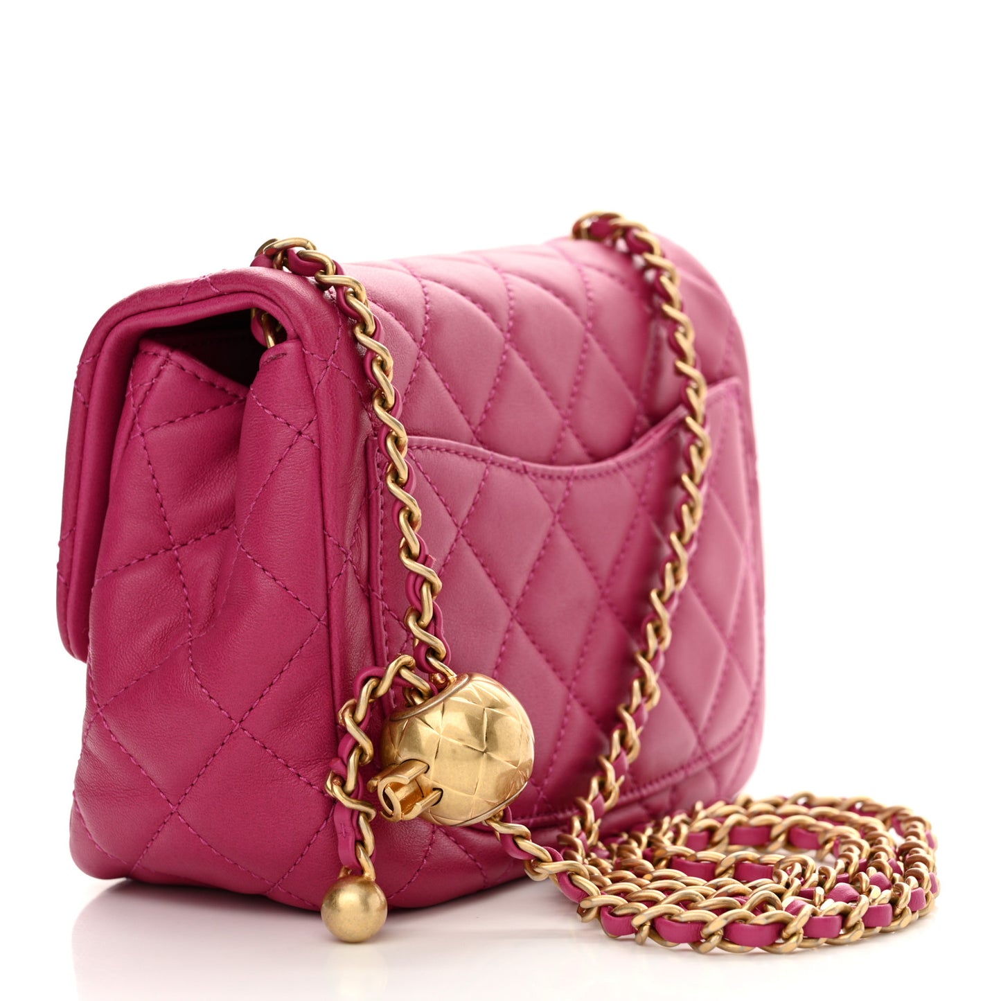 Lambskin Quilted Mini Pearl Crush Flap Purple