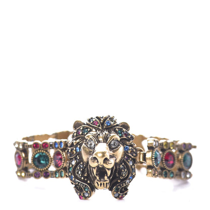 Gucci Metal Crystal Lion Head Bracelet S Aged Gold Multicolor 1 of 4