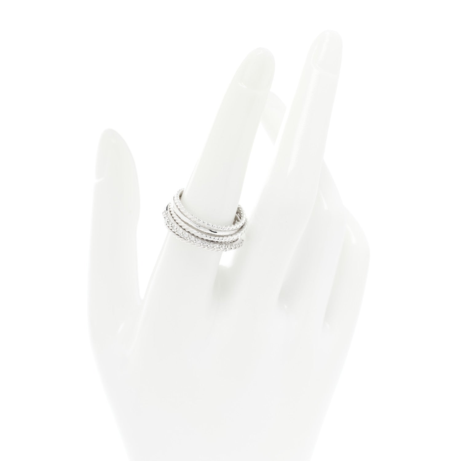 David Yurman Sterling Silver Diamond 11mm Wide Crossover Cable Ring 55 7.25 2 of 4