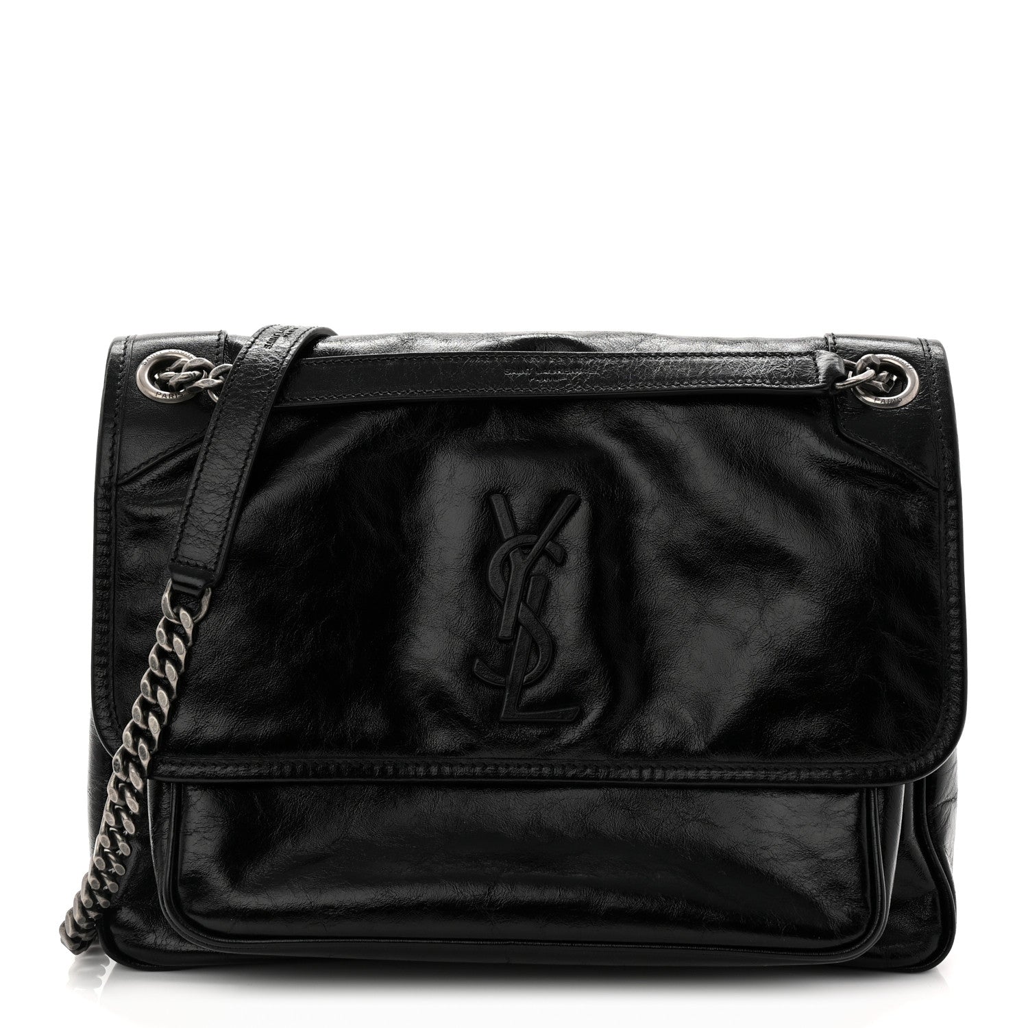 Saint Laurent Crinkled Calfskin Monogram Medium Niki Chain Satchel Black 1 of 10