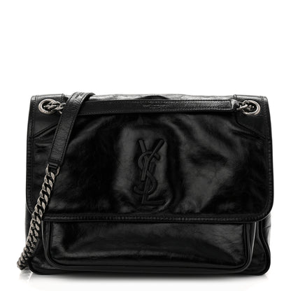 Saint Laurent Crinkled Calfskin Monogram Medium Niki Chain Satchel Black 1 of 10
