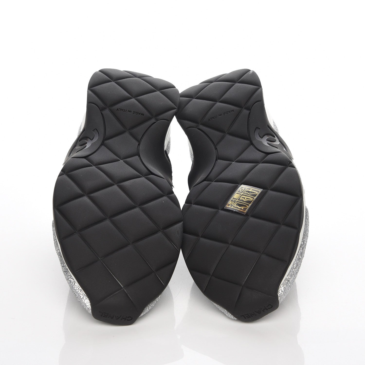 Chanel Glitter Stretch Trainers 37.5 Black Silver 5 of 9