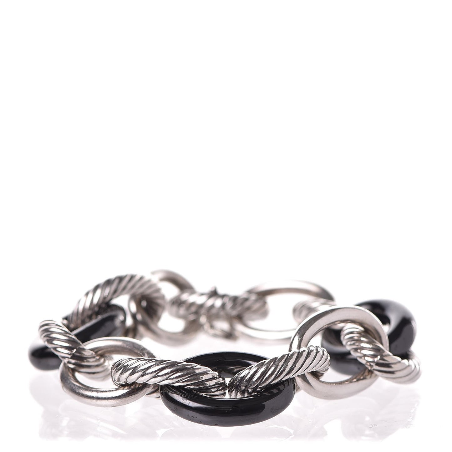 Sterling Silver Black Ceramic 17mm Extra Large Oval Link Bracelet