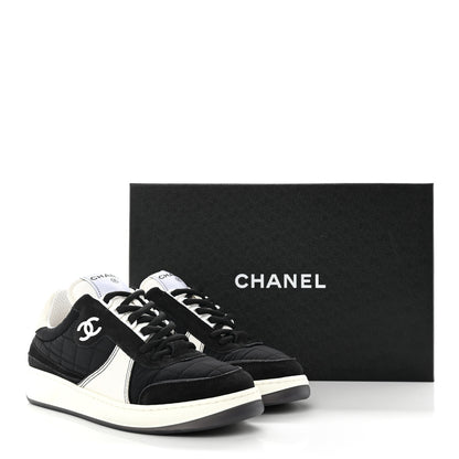 Chanel Suede Fabric Calfskin Womens CC Sneakers 36 Black White 10 of 10
