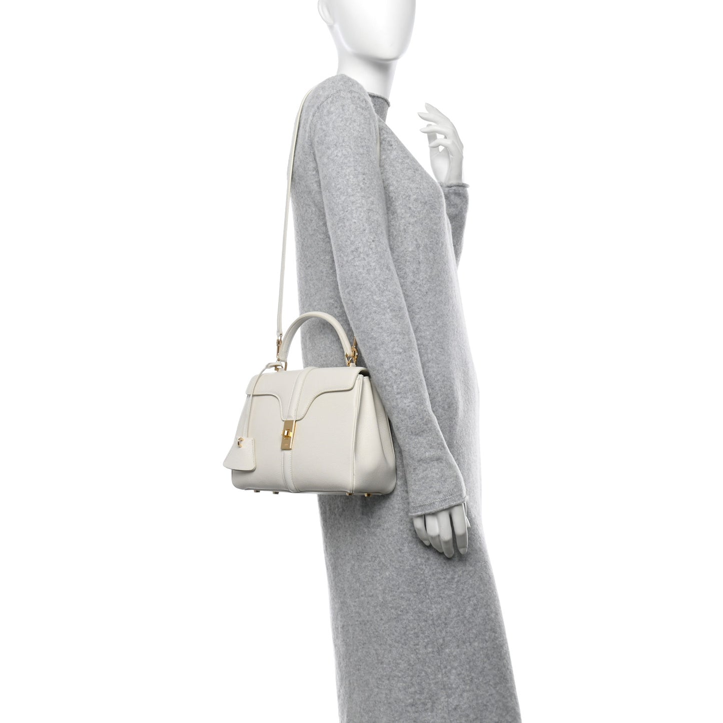 Grained Calfskin Small 16 Top Handle Bag White