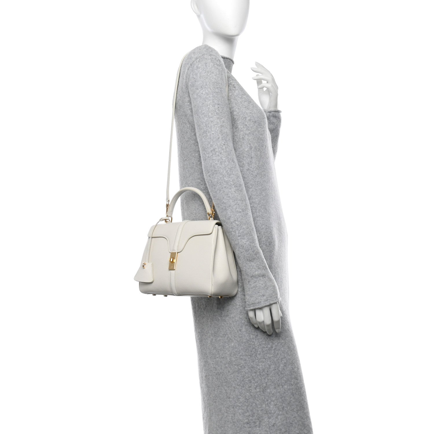 Celine Grained Calfskin Small 16 Top Handle Bag White 2 of 16