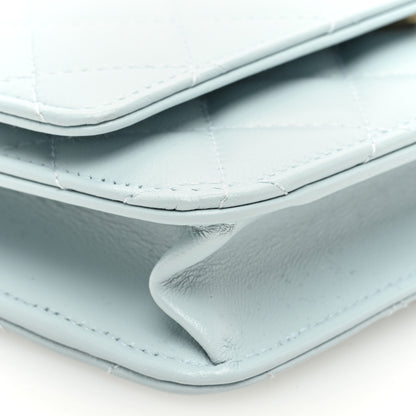 Chanel Lambskin Quilted Pearl CC Wallet on Chain WOC Light Blue 9 of 11