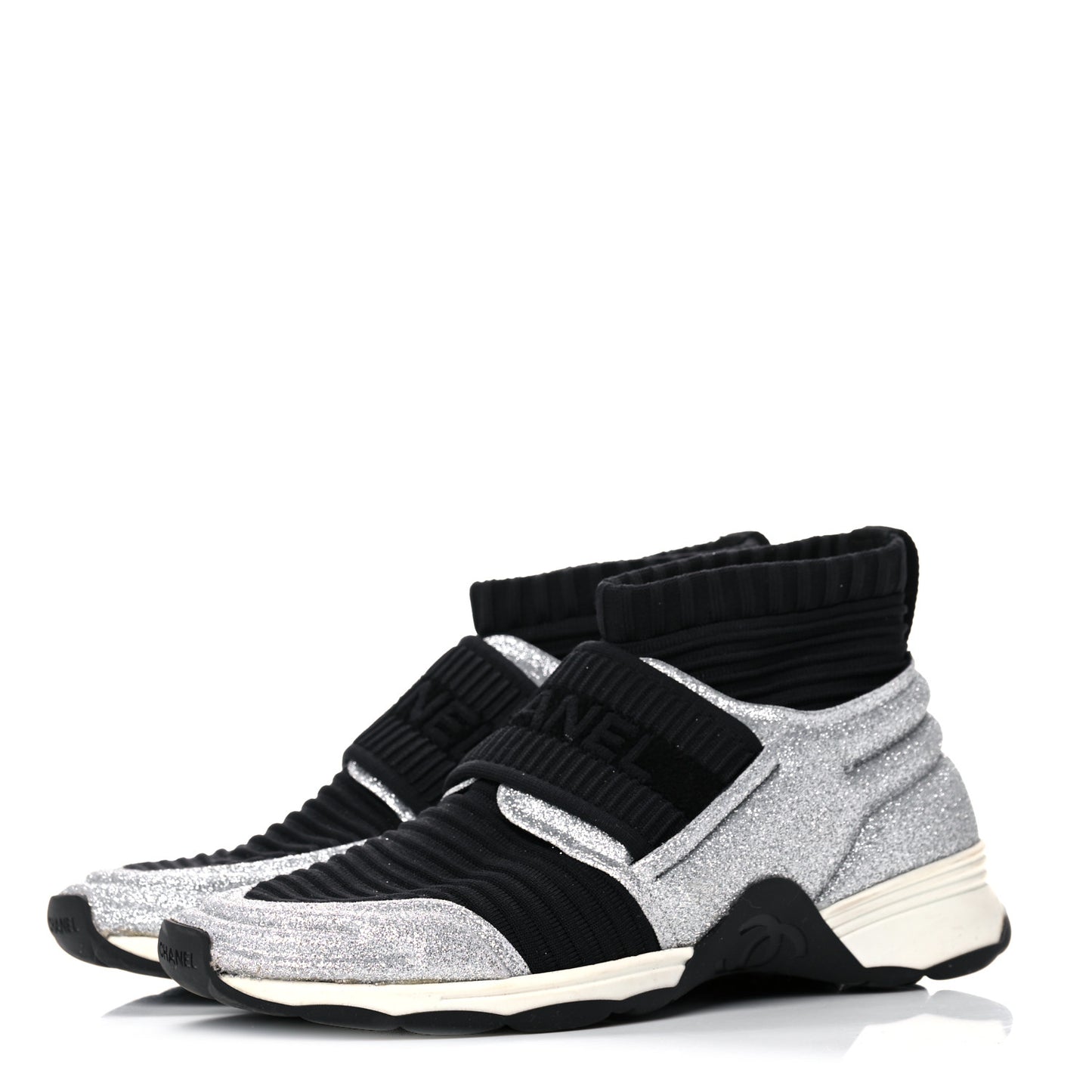 Glitter Stretch Fabric CC Sneakers 36.5 Black Silver