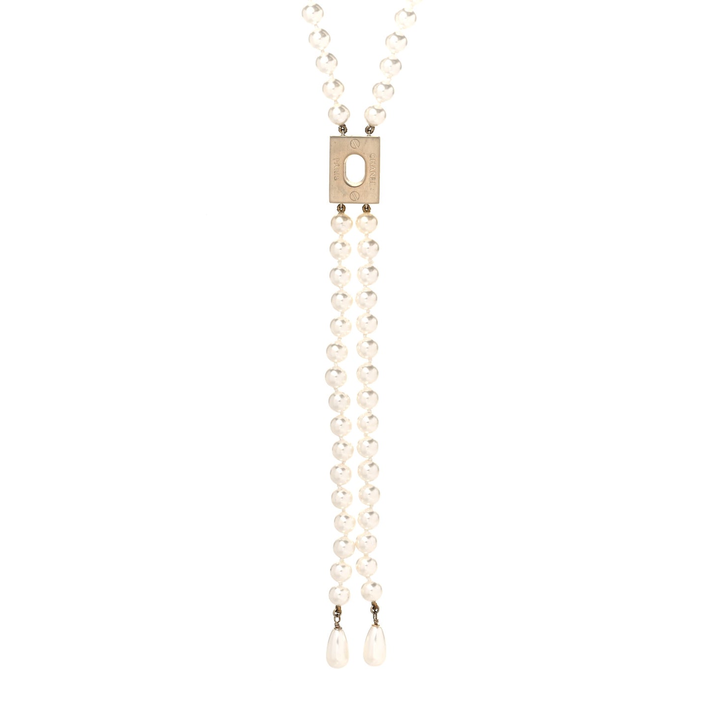 Pearl CC Drop Necklace Gold