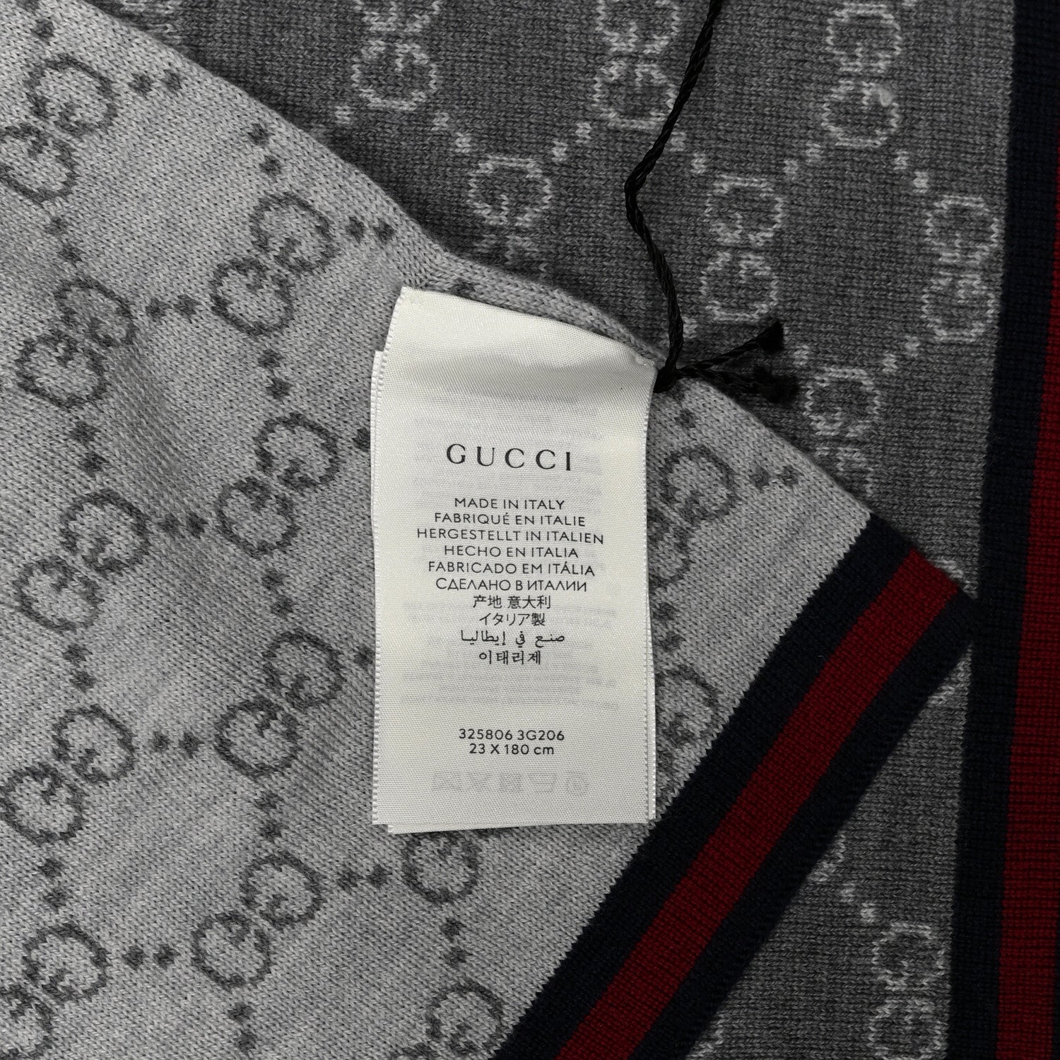Gucci Wool Tricot GG Monogram Web Solange Scarf Graphite Light Grey 2 of 3