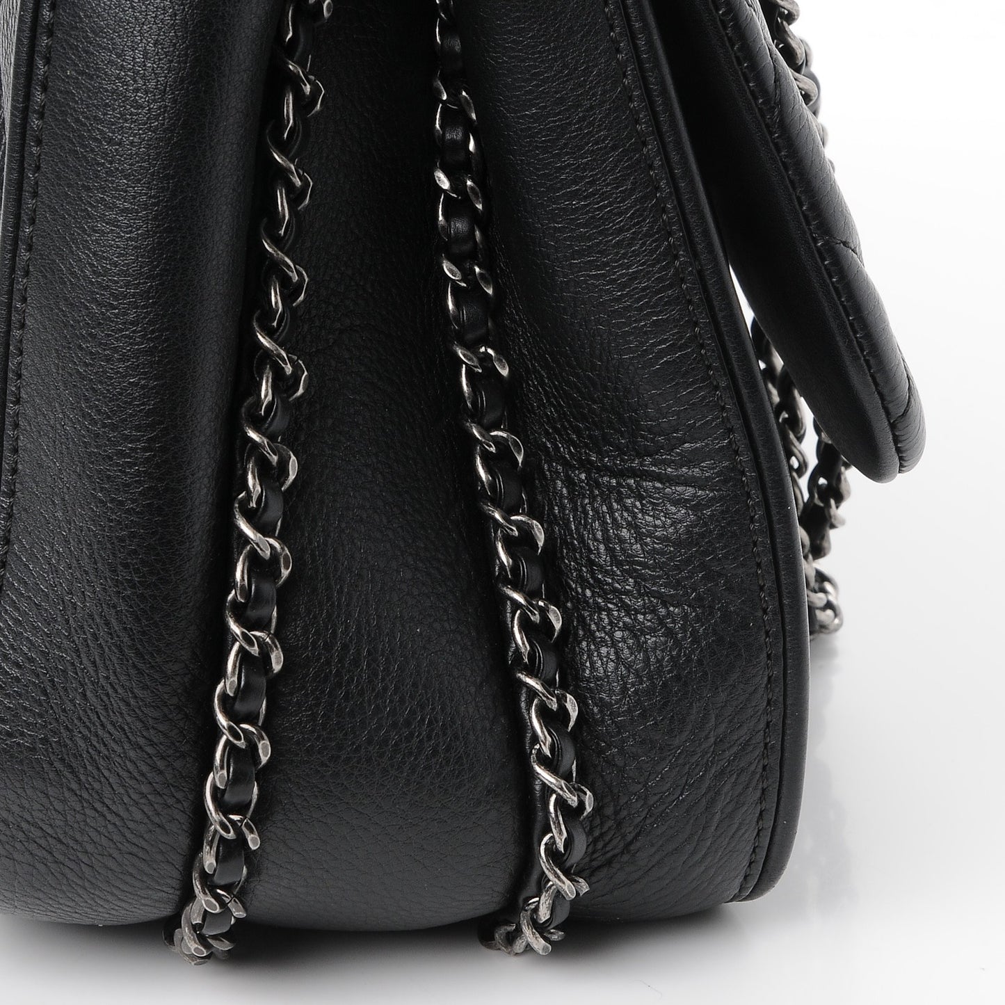 Calfskin Quilted Large Frame In Chain Flap Black