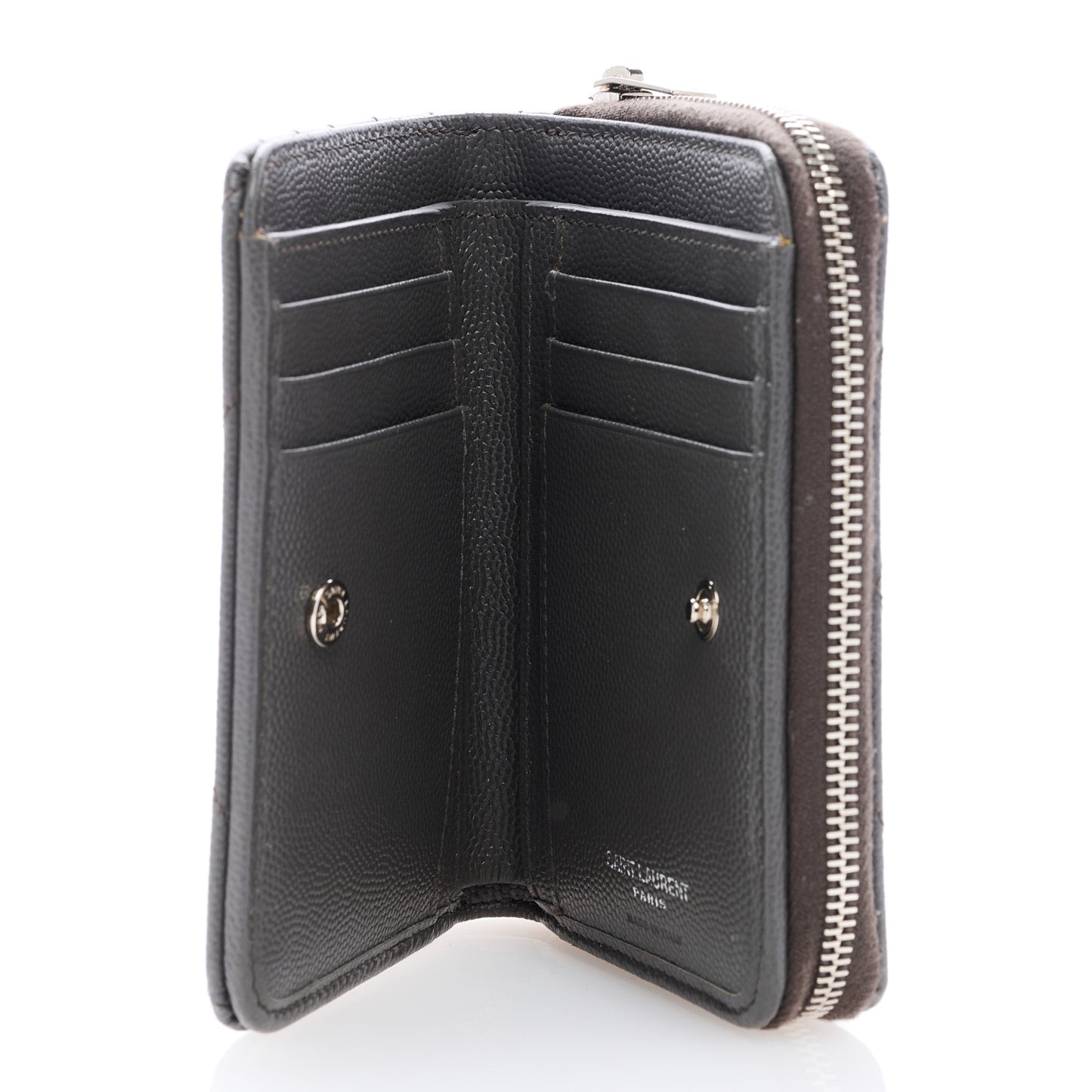 Grain De Poudre Matelasse Chevron Monogram Compact Zip Around Wallet Fog