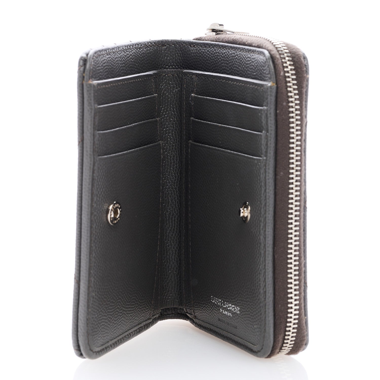 Saint Laurent Grain De Poudre Matelasse Chevron Monogram Compact Zip Around Wallet Fog 5 of 6