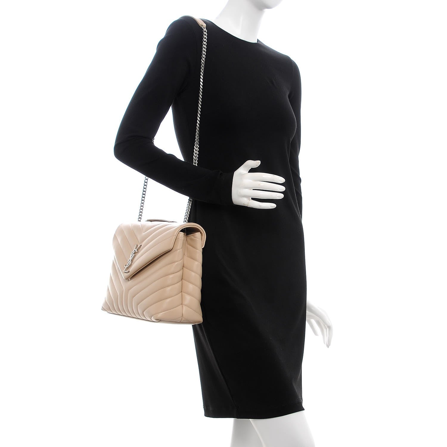 Saint Laurent Calfskin Y Quilted Monogram Medium Loulou Chain Satchel Nude Powder 3 of 8
