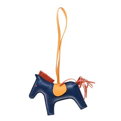 Hermes Milo Lambskin Grigri Rodeo Horse Bag Charm MM Bleu De Malte Cornaline Jaune D'or 1 of 4