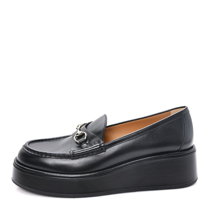 Gucci Kama Calfskin Horsebit Womens Wedge Platform Loafers 40 Black 1 of 9