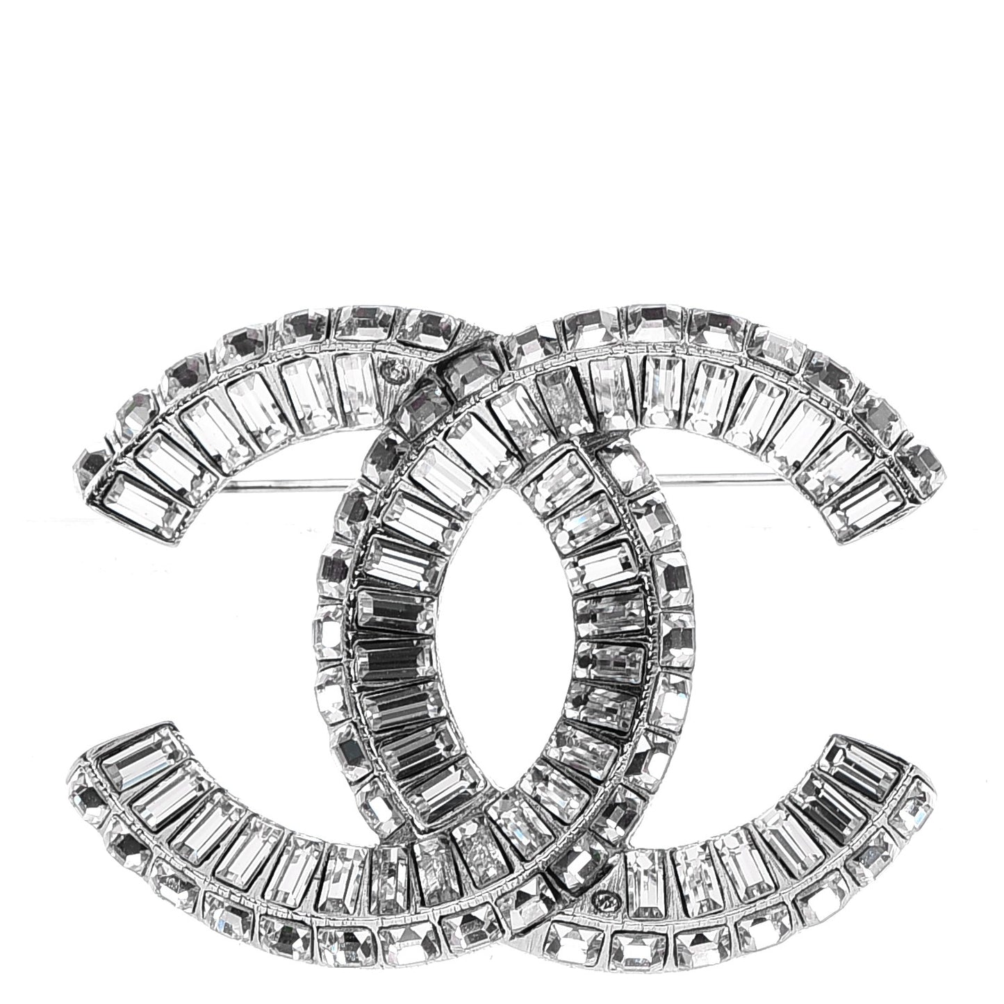 Baguette Crystal CC Brooch Silver