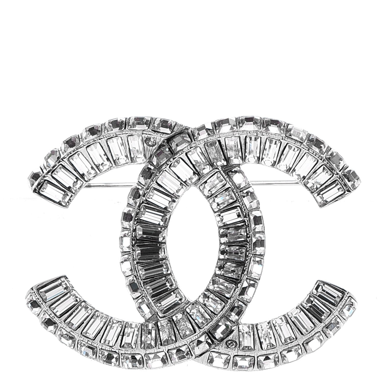 Chanel Baguette Crystal CC Brooch Silver 1 of 5