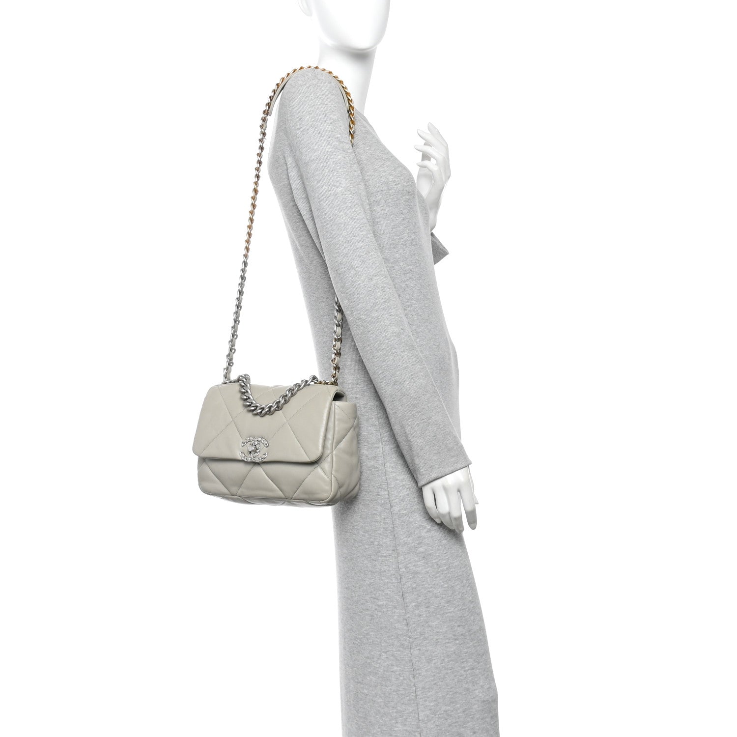 Chanel Lambskin Quilted Medium Chanel 19 Flap Light Grey 2 of 12