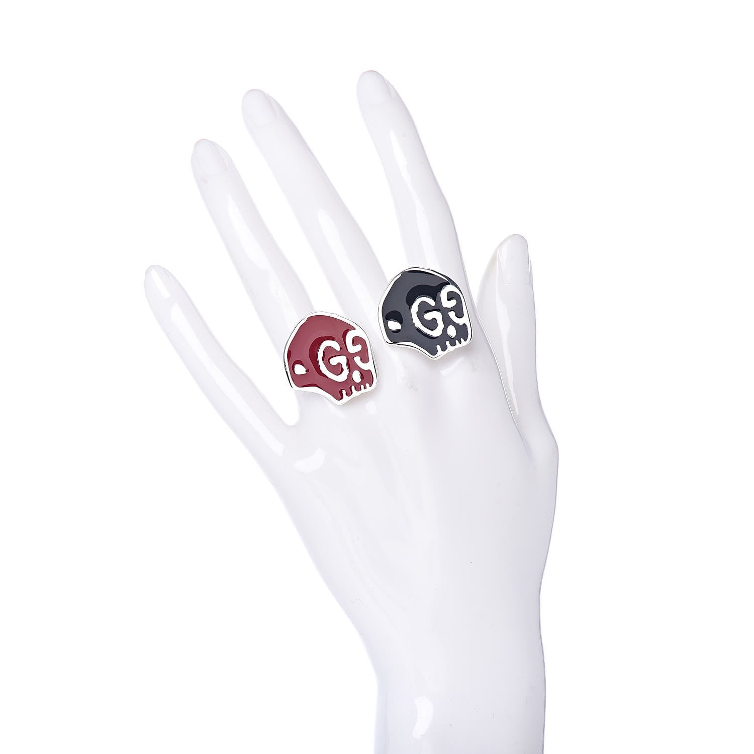 Gucci Sterling Silver Enamel GucciGhost Hamlet Skull Double Ring 61 9.5 Black Red 2 of 8