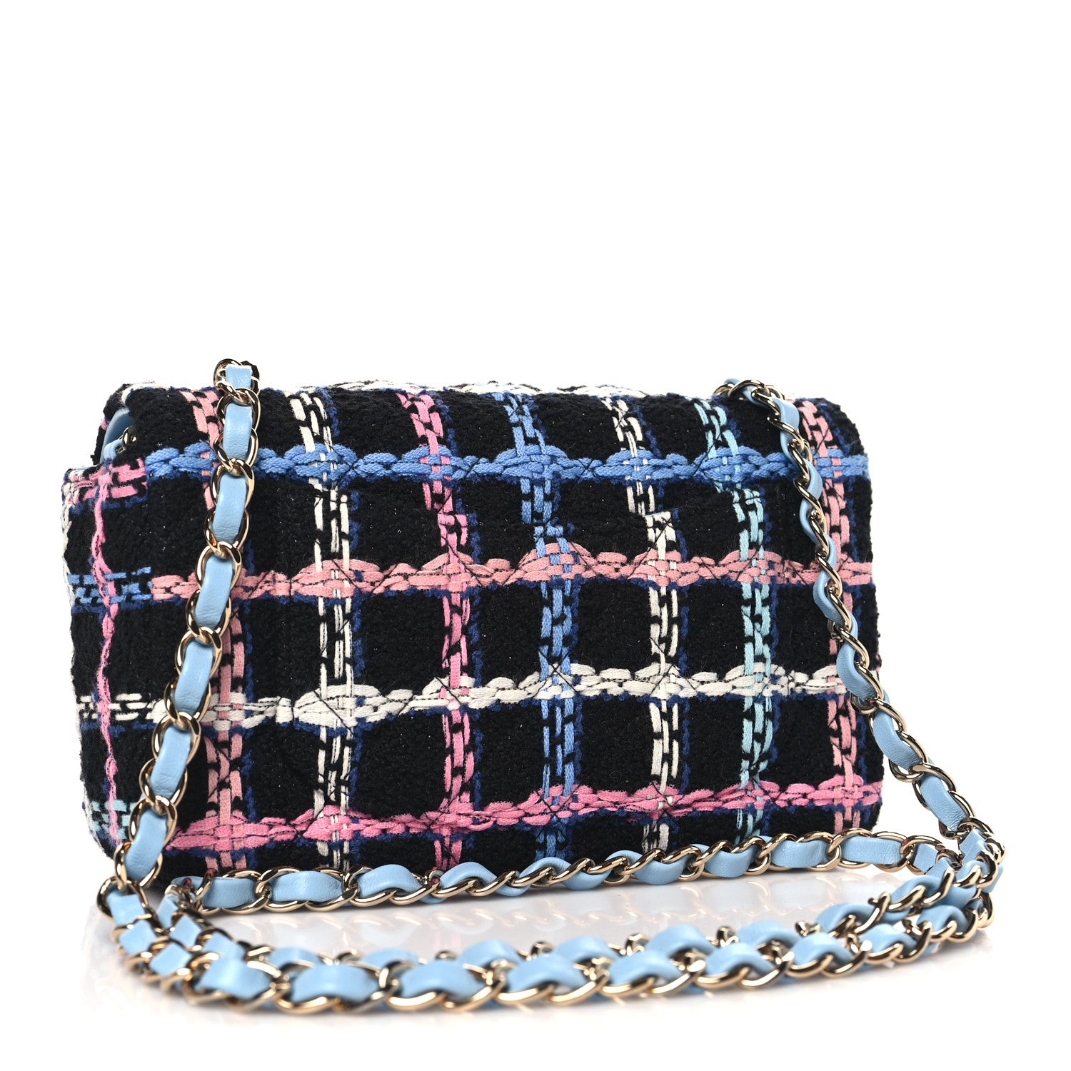 Chanel Tweed Quilted Mini Rectangular Flap Black Pink Blue Ecru 3 of 11