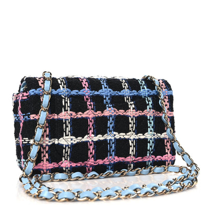 Chanel Tweed Quilted Mini Rectangular Flap Black Pink Blue Ecru 3 of 11