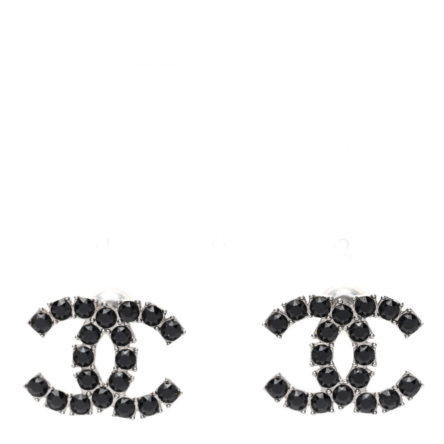 Chanel Ruthenium Crystal CC Earrings Silver Black 1 of 5