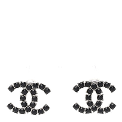 Chanel Ruthenium Crystal CC Earrings Silver Black 1 of 5