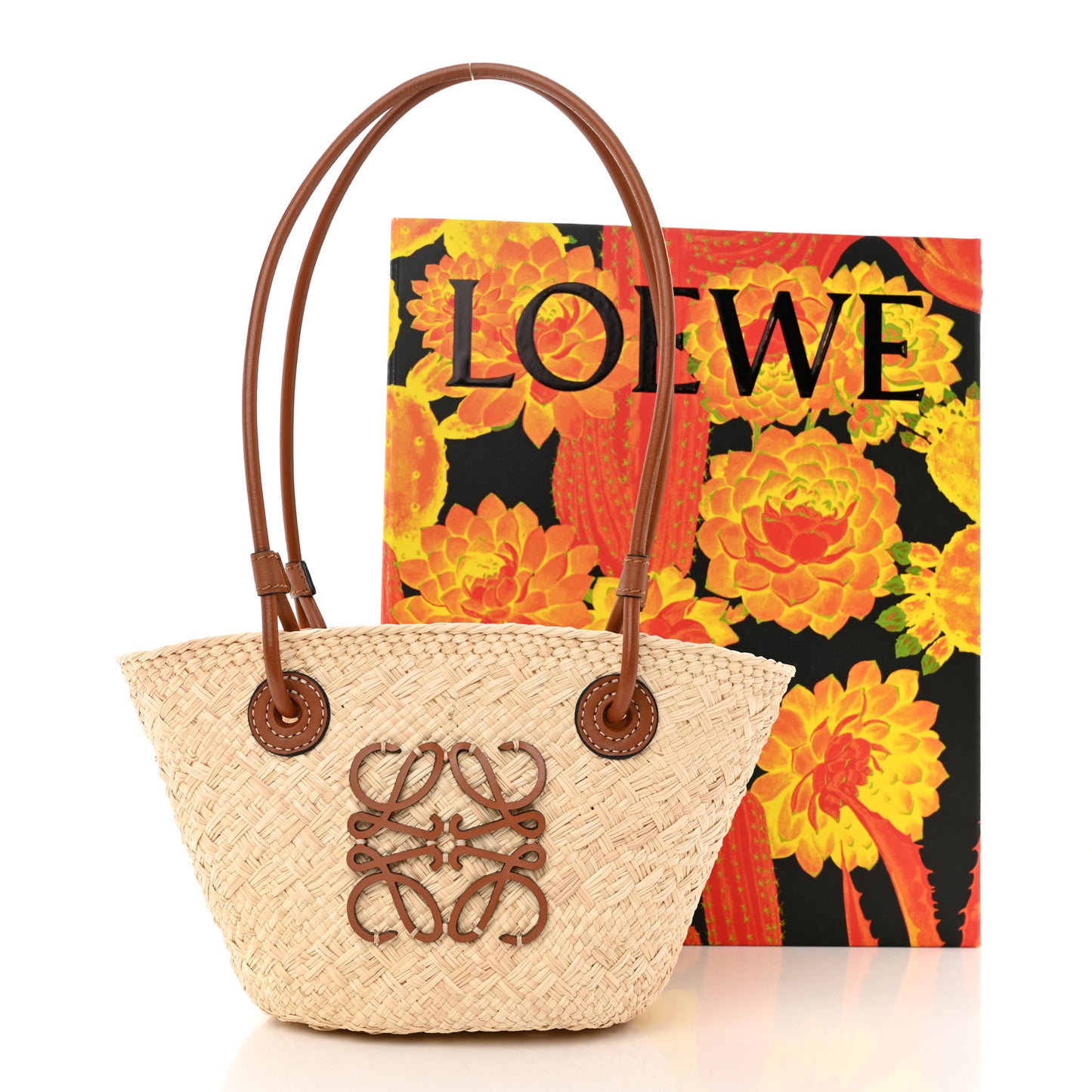 Iraca Palm Calfskin Small Anagram Basket Bag Natural Tan