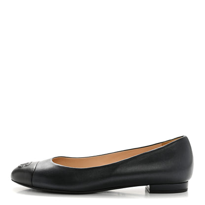 Chanel Lambskin Cap Toe Ballerina Flats 38.5 Dark Navy Black 1 of 10