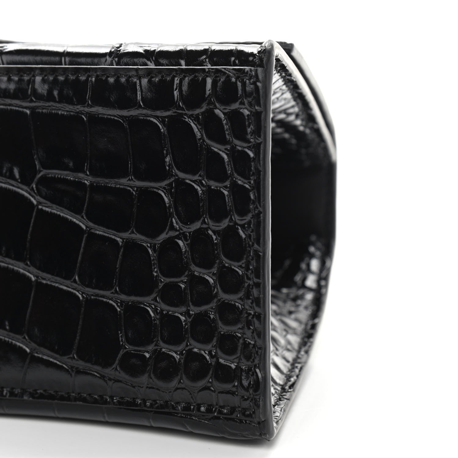 Balenciaga Shiny Calfskin Crocodile Embossed Small Hourglass Top Handle Bag Black 9 of 10