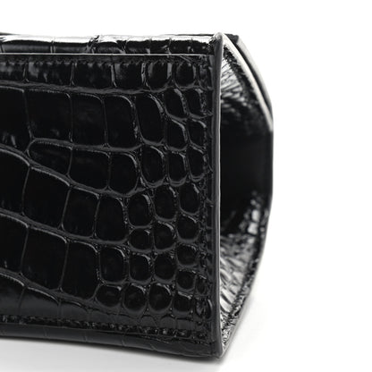 Balenciaga Shiny Calfskin Crocodile Embossed Small Hourglass Top Handle Bag Black 9 of 10