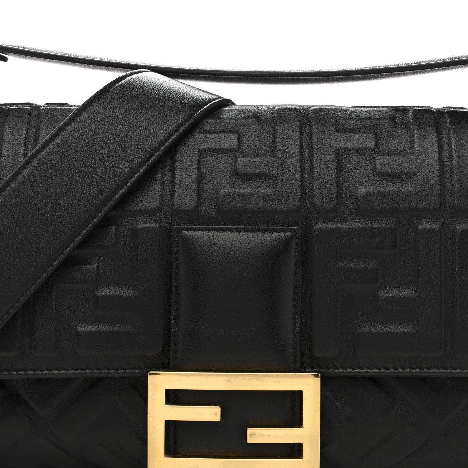 Fendi Nappa FF 1974 Embossed Large Baguette Black 8 of 17