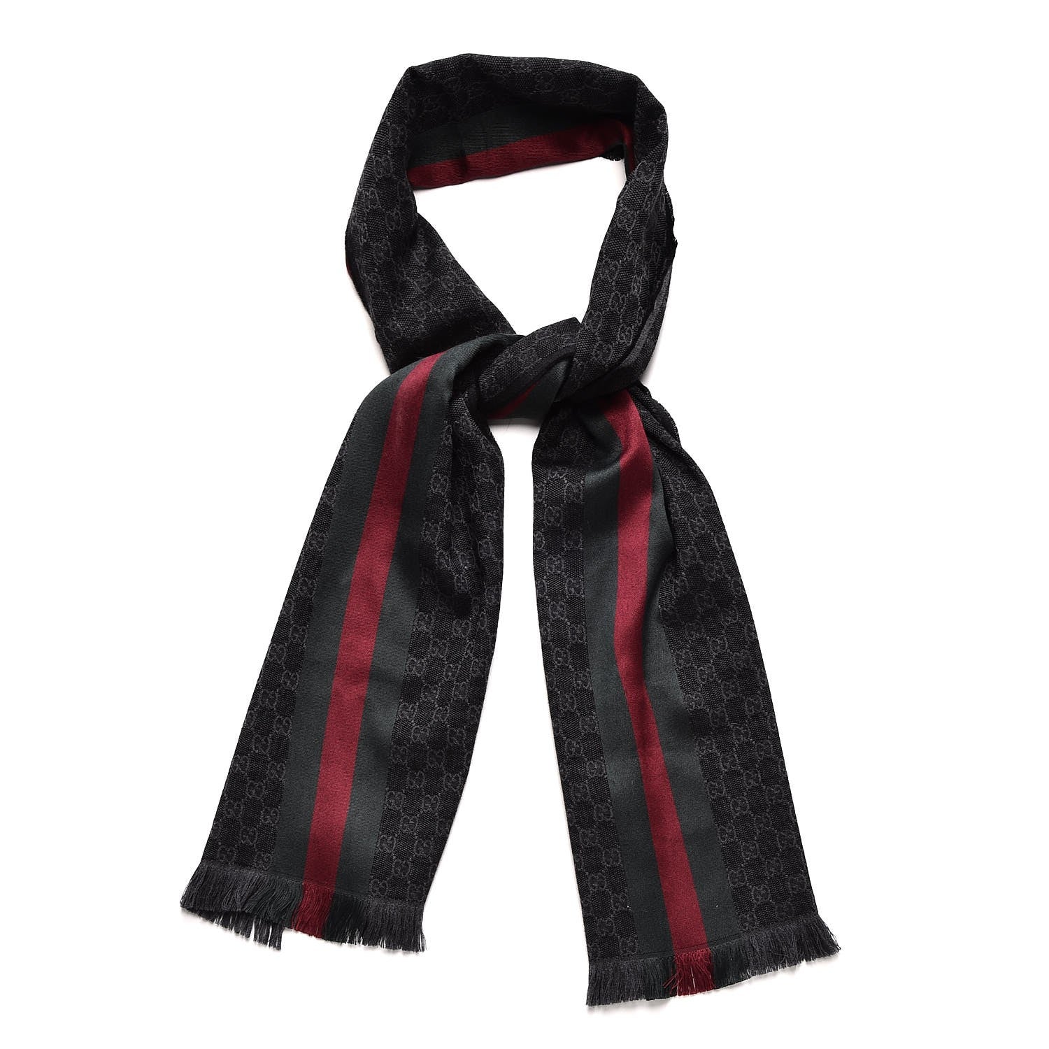 Gucci Wool Silk GG Monogram Web Verbier Fringe Scarf Black 1 of 4