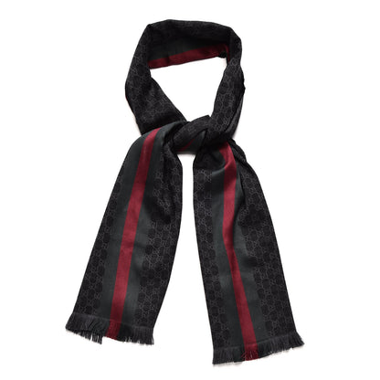Gucci Wool Silk GG Monogram Web Verbier Fringe Scarf Black 1 of 4