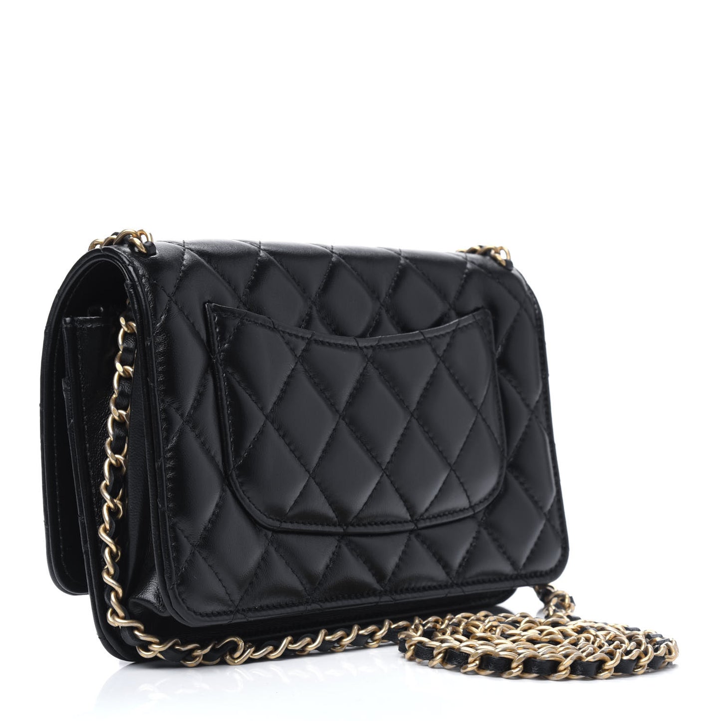 Lambskin Quilted Chain Around Wallet On Chain WOC Black