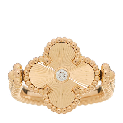 Van Cleef & Arpels 18K Rose Gold Diamond Carnelian Reversible Guilloche Vintage Alhambra Ring 51 5.75 1 of 8