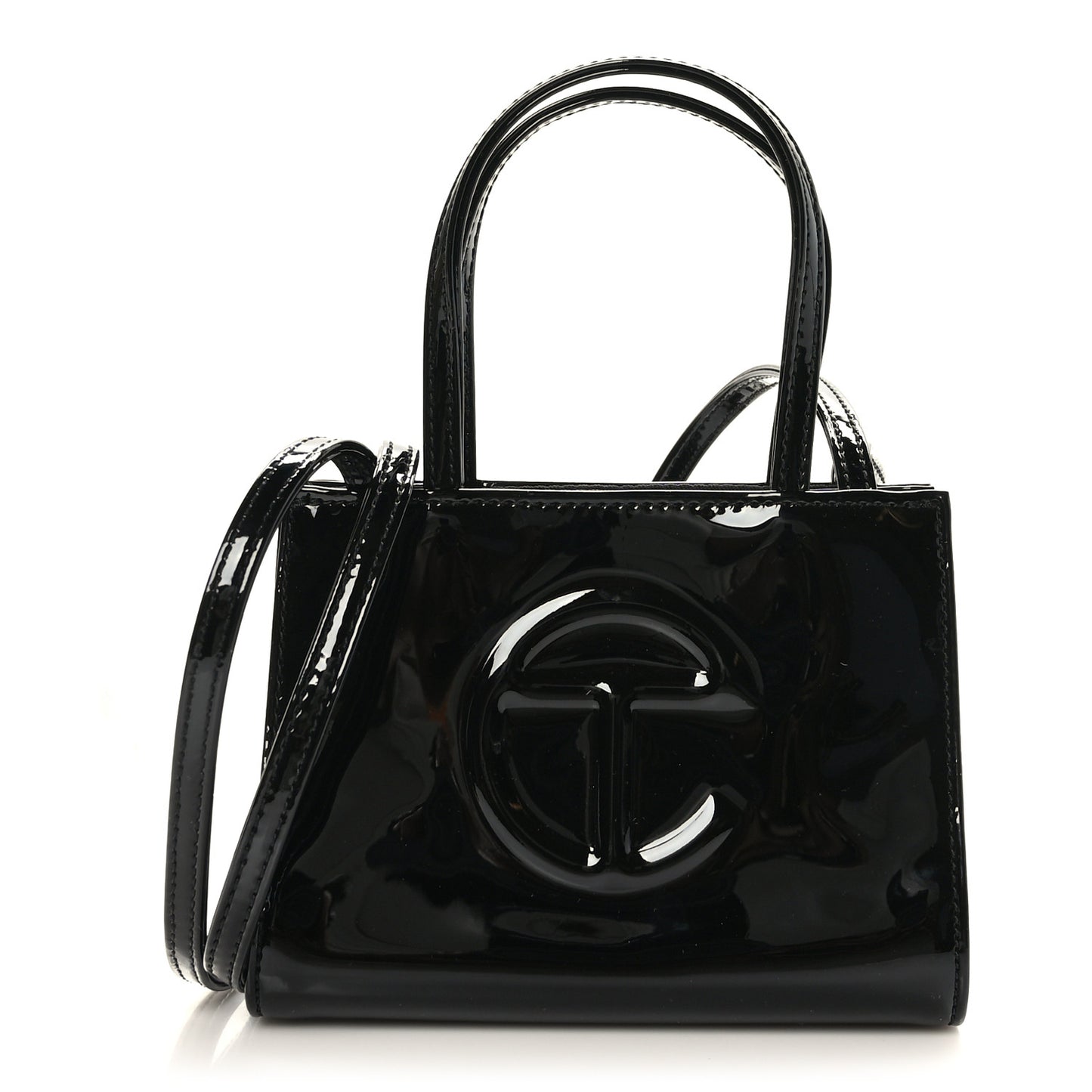 Patent Vegan Leather Small Shopping Bag Black