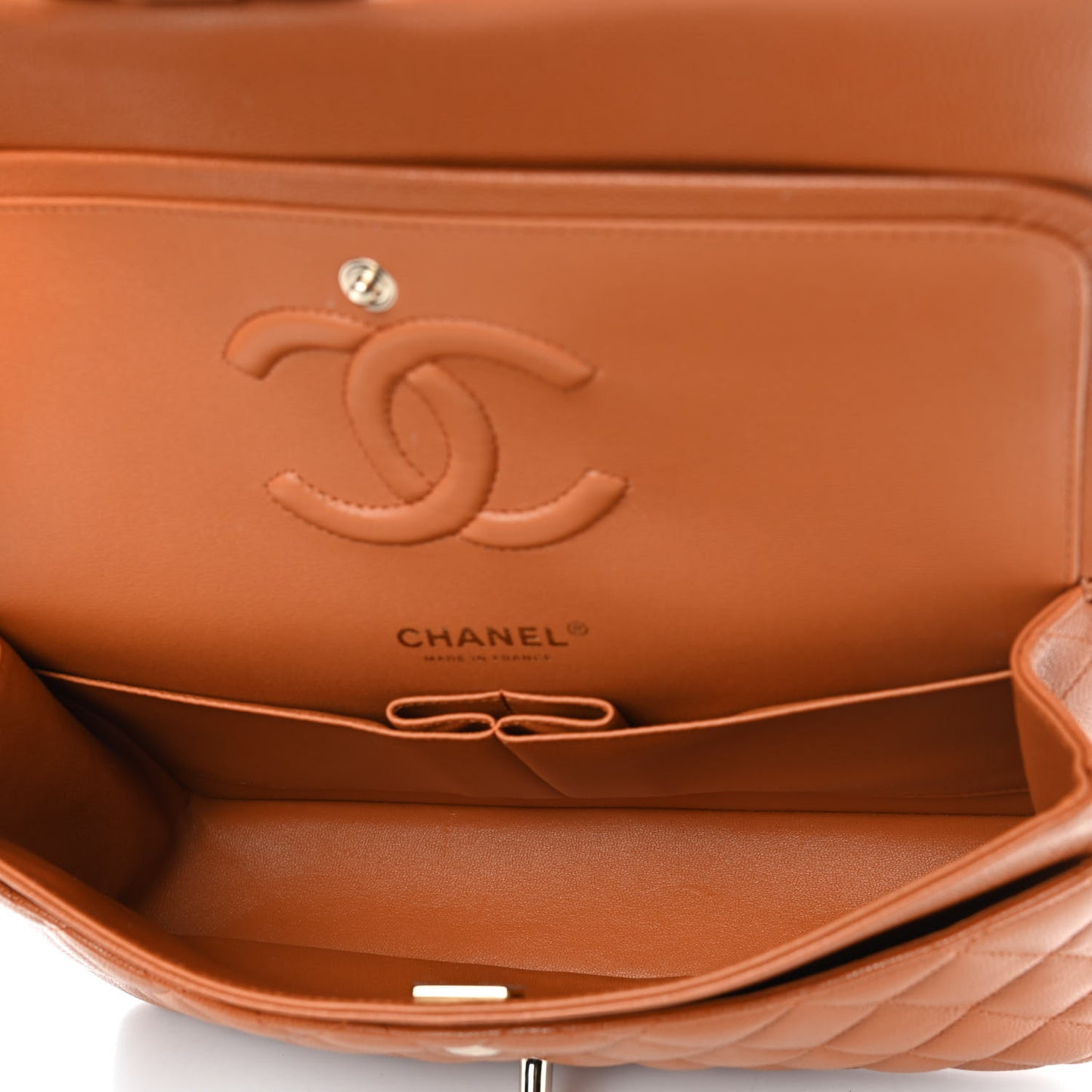Caviar Quilted Medium Double Flap Light Brown