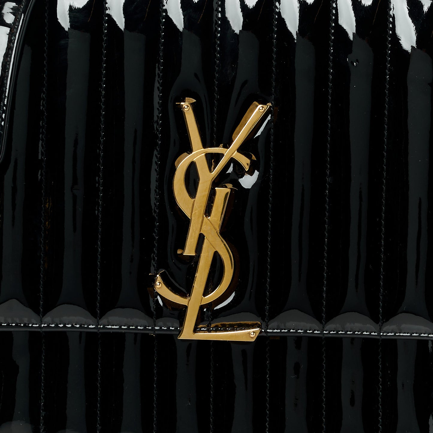 SAINT LAURENT Patent Matelasse Monogram Large Vicky Chain Bag Black