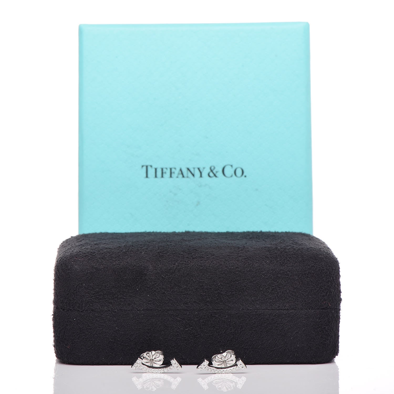 Tiffany 18K White Gold Diamond T Smile Earrings 5 of 5