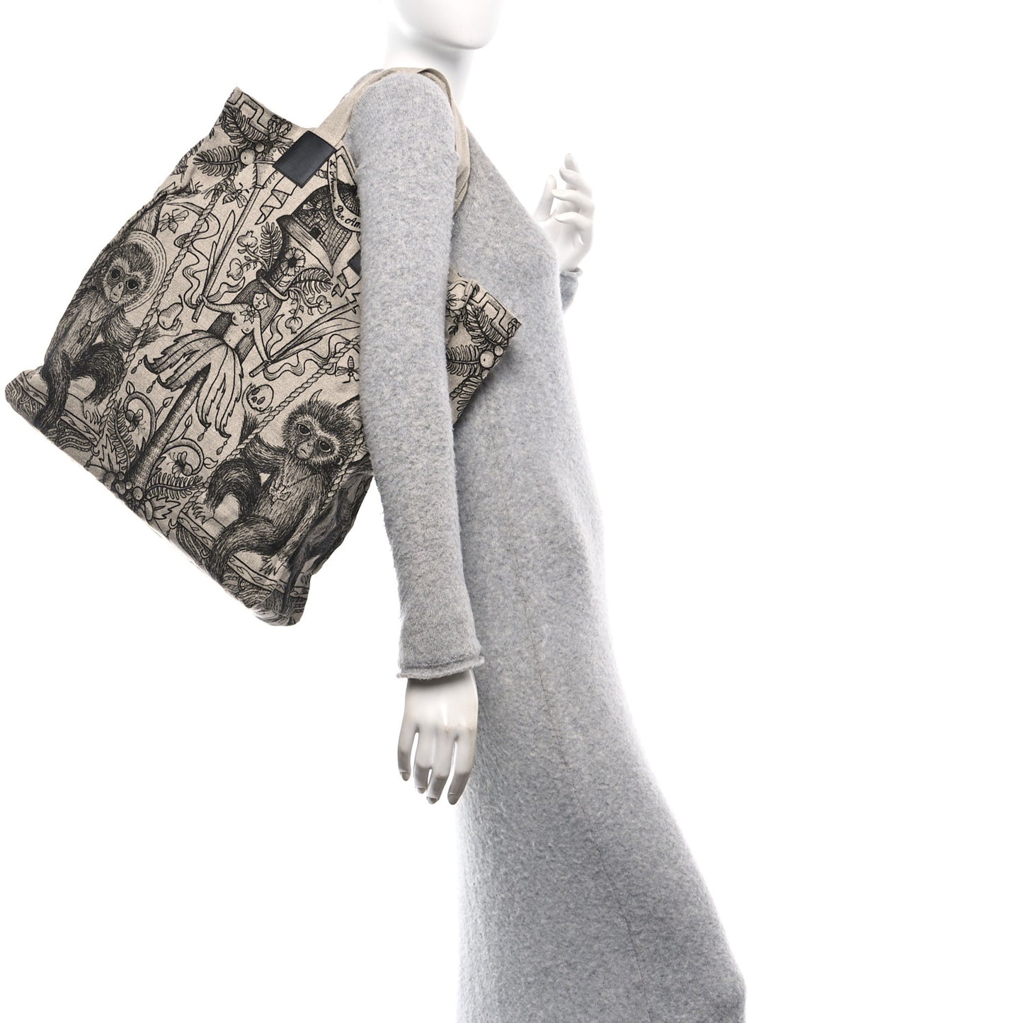 X JAYDE FISH Linen Garden Vertical Tote Black Beige