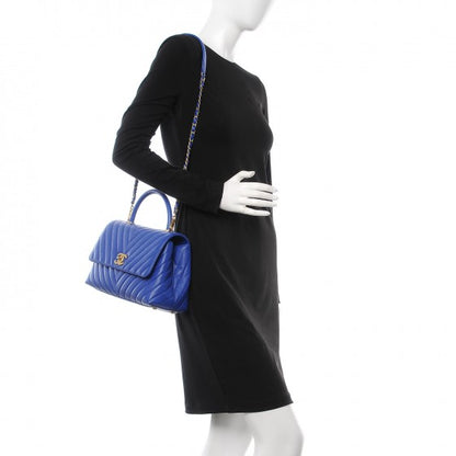 Chanel Caviar Chevron Quilted Small Coco Handle Flap Blue 2 of 7