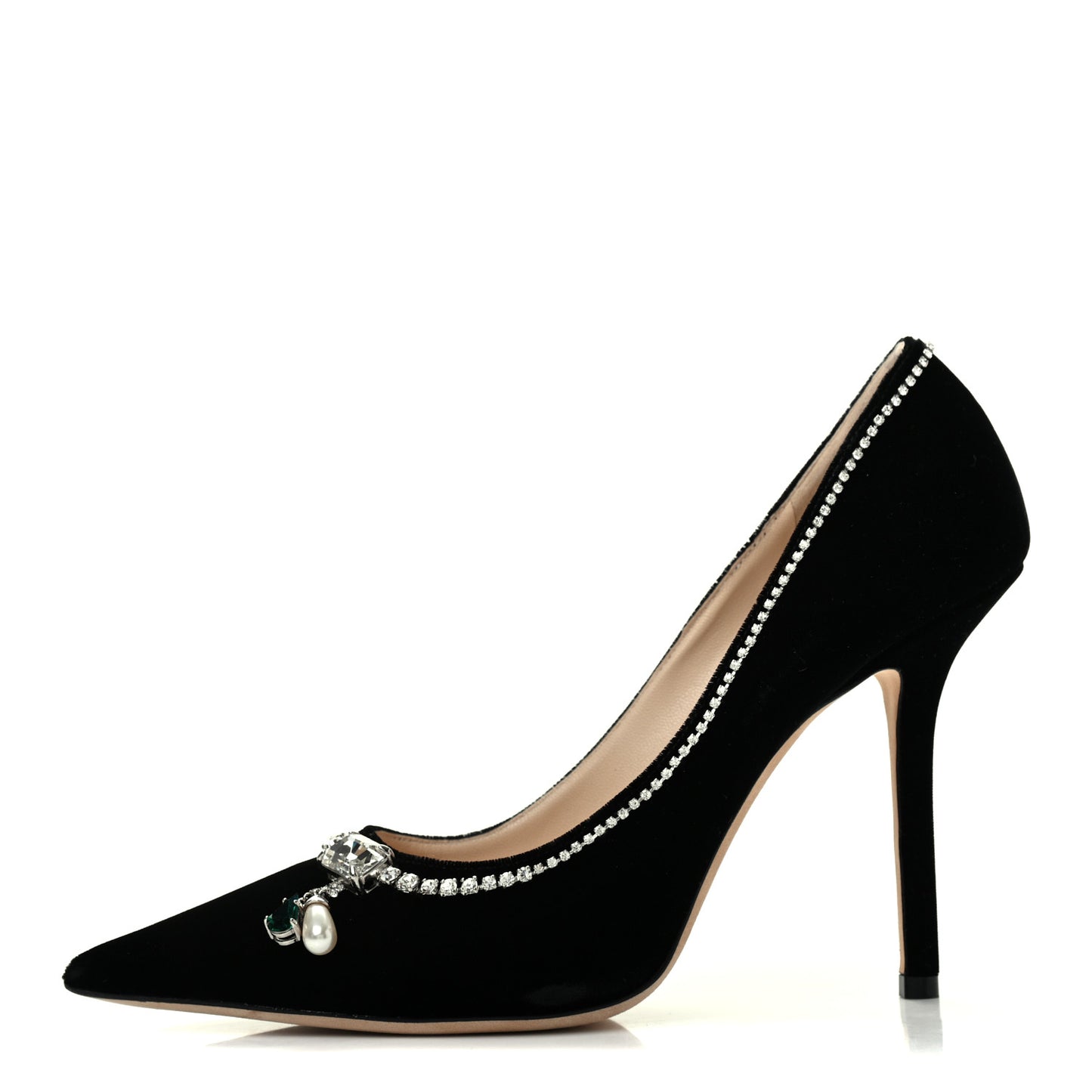 Velvet Crystal Embellished Love 100 Pumps 41 Black
