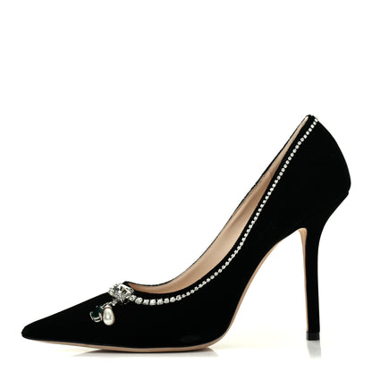 Jimmy Choo Velvet Crystal Embellished Love 100 Pumps 41 Black 1 of 15