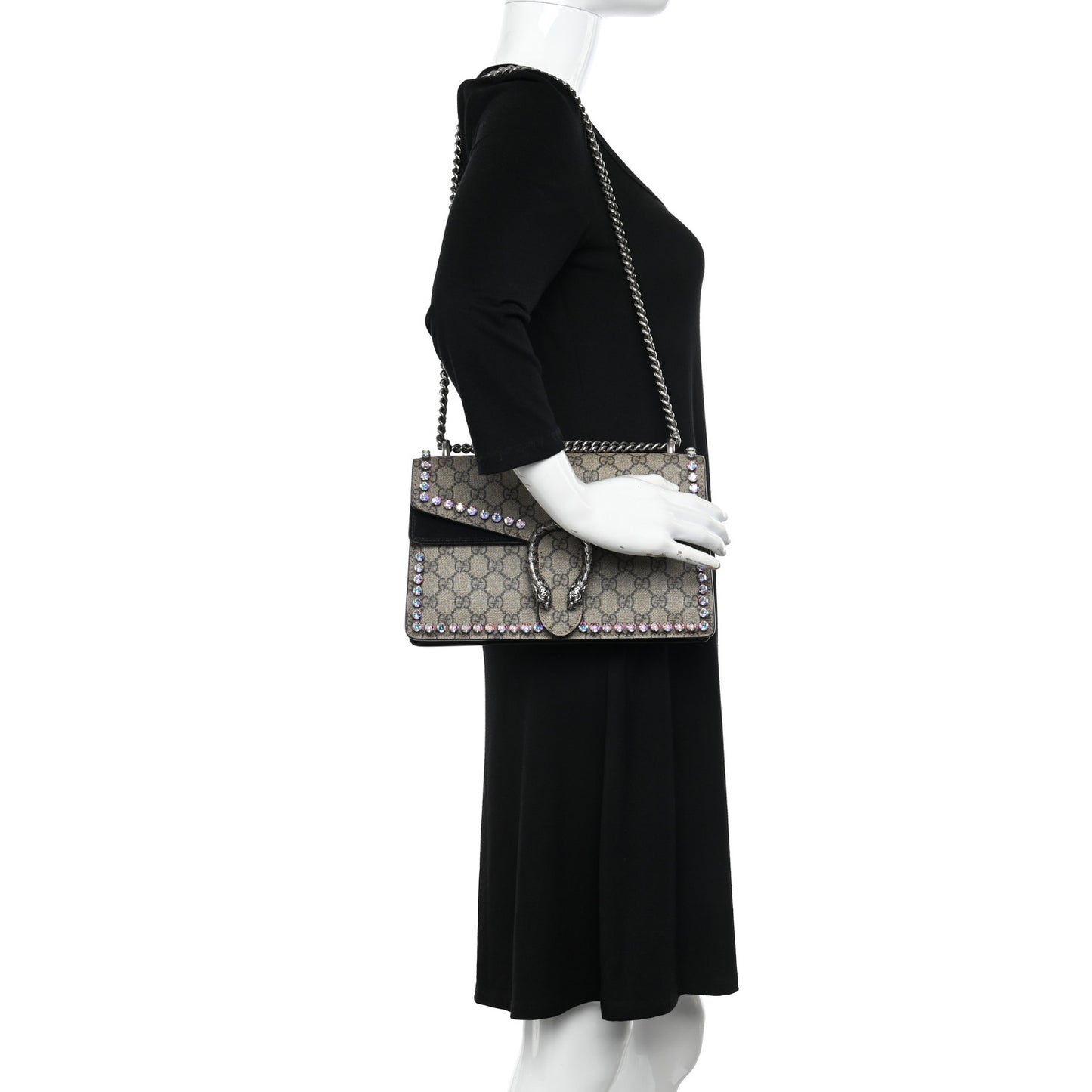 GG Supreme Monogram Crystal Small Dionysus Shoulder Bag Black