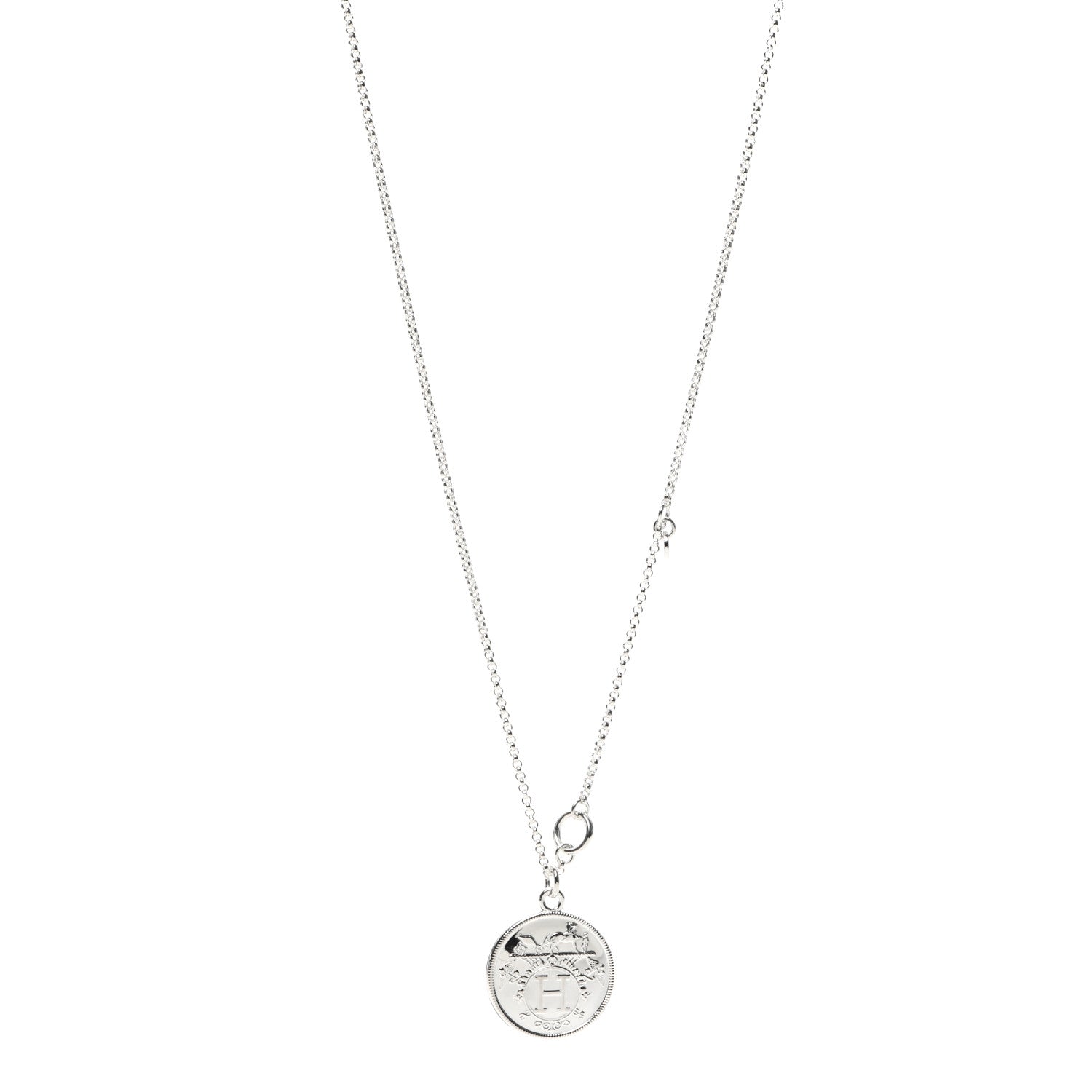 Hermes Sterling Silver 18K Rose Gold GM Ex-Libris Long Pendant Necklace 1 of 6