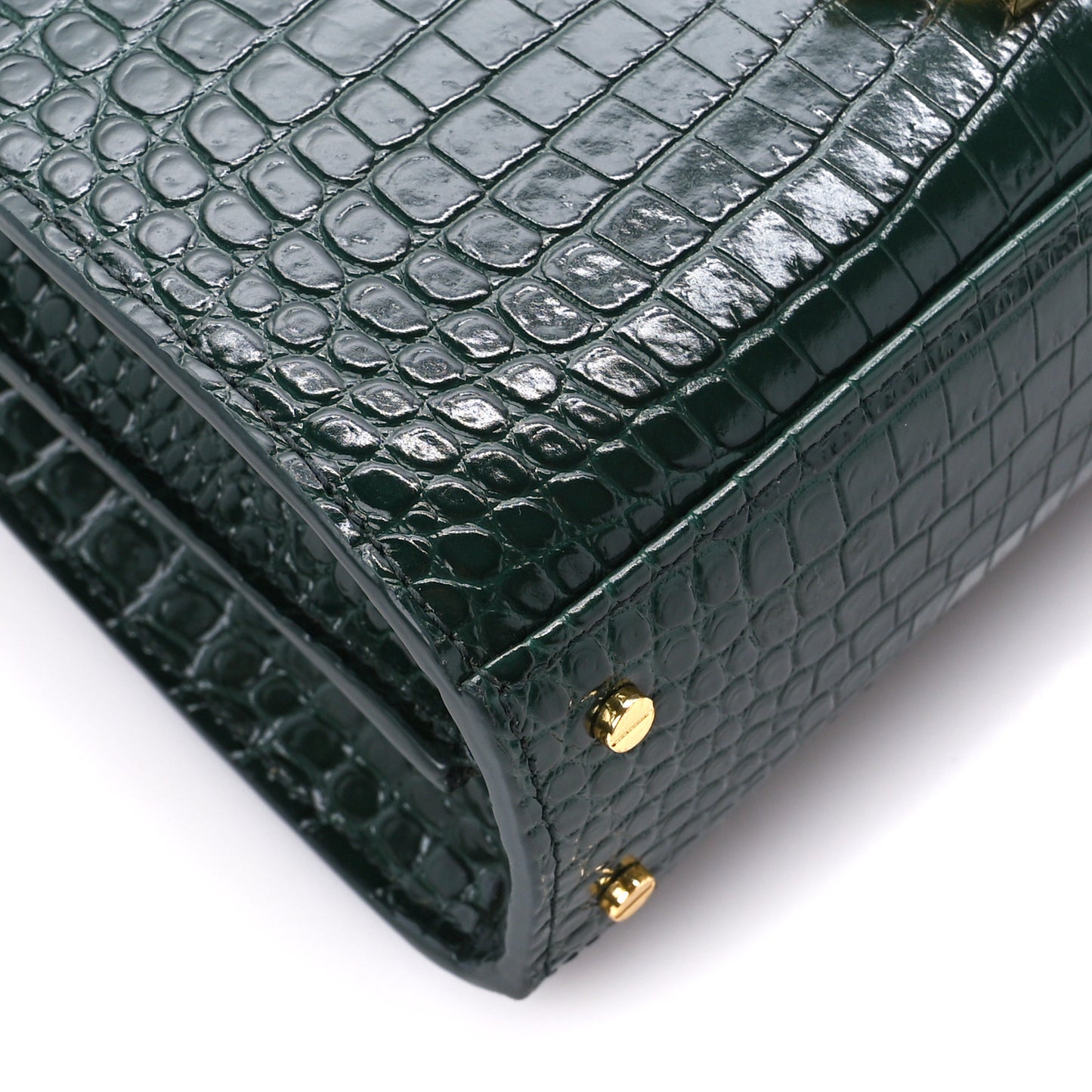 Calfskin Crocodile Embossed Mini Classic Monogram Cassandra Top Handle Green
